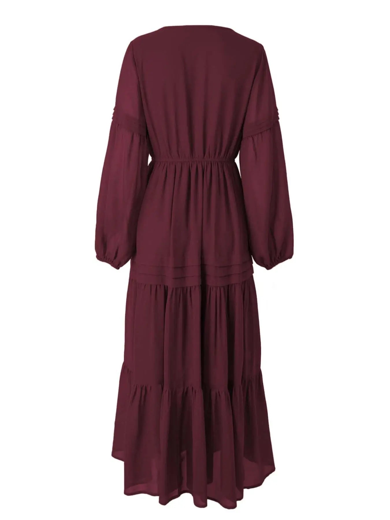 Women'S Lantern-Sleeve Ruffle A-Line Maxi Dress, Plain Woven Fabric, Spring and Summer Casual Long Dress for Outdoor Holidays, Casual Wear